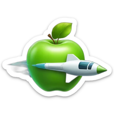 green apple on a rocket ship sticker