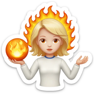 Faça uma boneca jogando carimba, em que a bola que ela está segurando está em chamas sticker