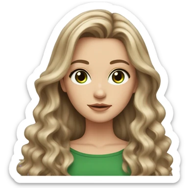 White girl with long voluminous brown hair with blonde highlights balayage and green eyes sticker