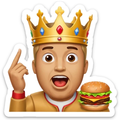 man with a burger king crown sitting down yelling sticker