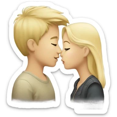 asian girl kiss blonde boy sticker