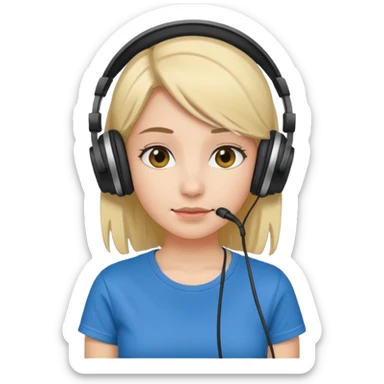 Female, shy, wearing headphone having mic, t-shirt 


 sticker