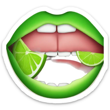 Green lips biting into a lime sticker