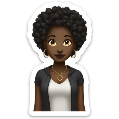 black girl with dark curly hair and gold hoop earrings  sticker