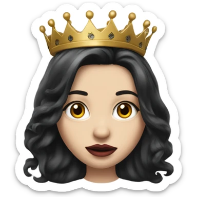 Caucasian Hyper realistic long dark hair, with a crown  and tattoos big lips sticker
