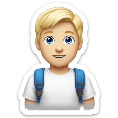 kindergarten white boy with blond hair and blue eyes with white t-shirt sticker