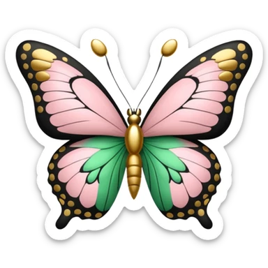 powder pink, gold, black & green butterfly sticker