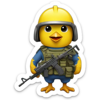 Un poussin jaune avec un casque militaire et une arme a feu et la drapeau français minion sticker
