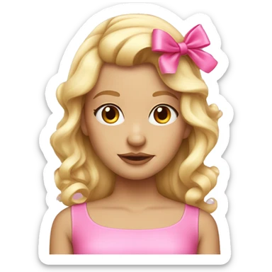 blonde girl with pink coquette bow in her hair  sticker