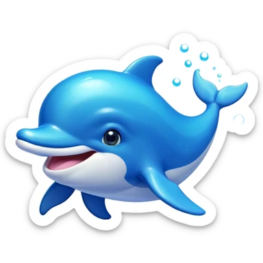 Cinematic Adorably Playful Dolphin Portrait Emoji, Bouncing joyfully through sparkling turquoise waves with a sleek, streamlined body of glossy blue skin, a wide, infectious smile, and bright, twinkling eyes that radiate pure delight, Simplified yet charmingly exuberant features, highly detailed, glowing with a radiant, bubbly aquatic glow, high shine, energetic and heartwarming, stylized with an air of whimsical ocean fun, soft glowing outline, capturing the essence of a super cute dolphin that seems ready to leap out of the screen spreading joy! sticker