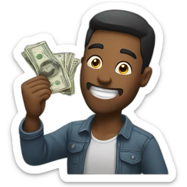 Man wining cash and happy  sticker
