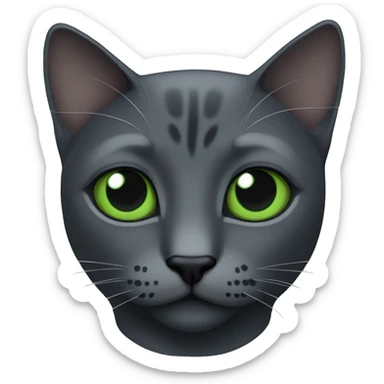 Dark gray cat with black face marks and green eyes head only sticker