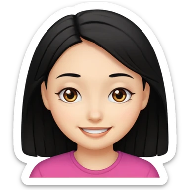 girl with black hair smiling with eyes cross eyed sticker