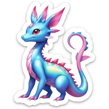 Colorful Iridescent Exotic Amaura-Salandit-Aurorus-Sylveon-Fakémon-hybrid-creature (full body)  sticker