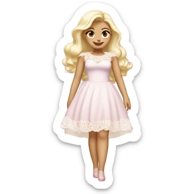 Thick white blonde coquette dress, light pink cloth and white lace sticker