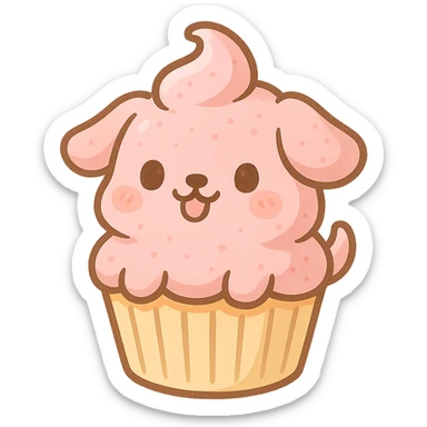 cupcake with pink icing shaped like a cute dog, fun and cute style sticker