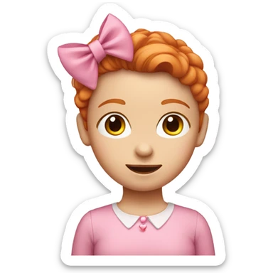 a ginger haired girl with a pink long sleeved top and a pink bow in hair  sticker