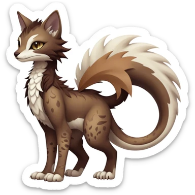 Kawaii dark edgy brown beige white fantasy ethereal feline-vernid-sergal-fursona animal creature with a tufted tail full body with intricate markings  sticker