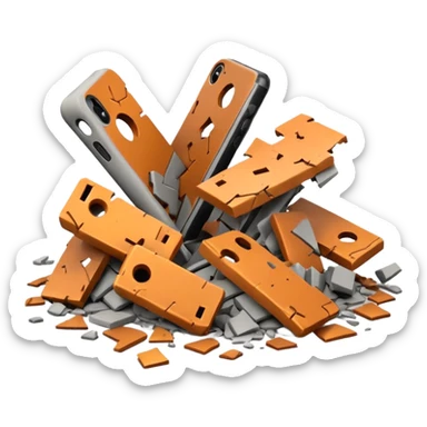 3D iPhone style emoji of debris and ruins, broken pieces of concrete and metal scattered, chaotic structure, isolated on white background, soft shadows, high detail, playful and cute. sticker