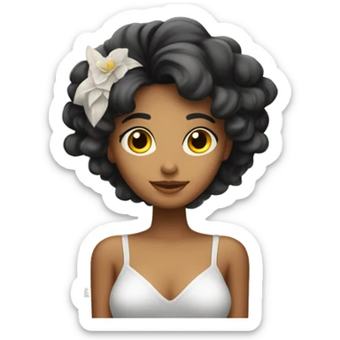 Chica latina con cabello negro lacio largo con alas de angel y aureola sticker