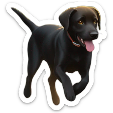 Black Labrador runs and the sun shines behind sticker