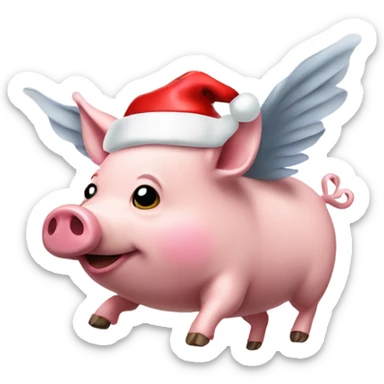 Flying pig with a Santa hat sticker