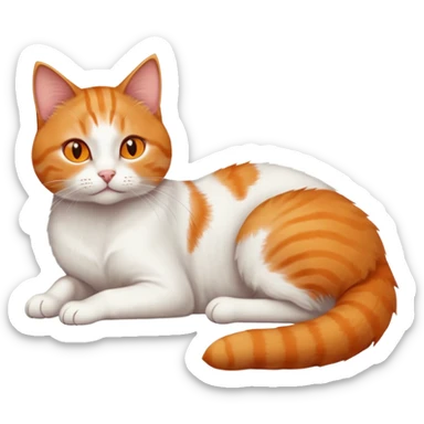 ginger and white cat with orange eyes doing a big extremely long stretch reaching up into the air with arms and legs side by side together straight and overextended whilst lying on its side sticker