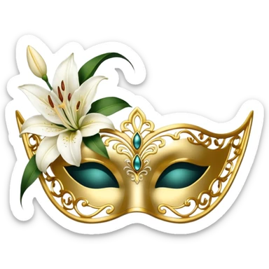 golden masquerade eye mask with white lily flower on the side sticker