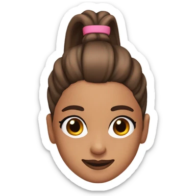 Ariana Grande with a brown high ponytail and a pink top sticker