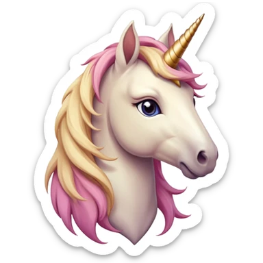 head of an anthropomorphised female unicorn horse, looking directly ahead, relaxed pose sticker