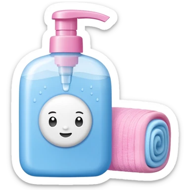 Soap, washcloth and kids shampoo sticker