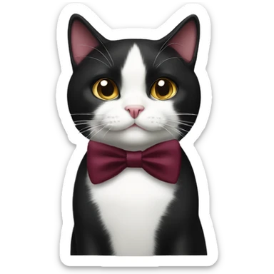 Tuxedo cat with burgundy bow sticker