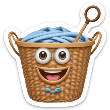 Laundry basket with magic wand and eyes and a mouth sticker