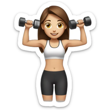White fitness girl with brown hair with dumbbells in their hands sticker