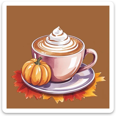 coffee latte art seamless background, pumpkin spice latte, creamy brown and orange tones, cozy autumn café vibe, watercolor effect sticker