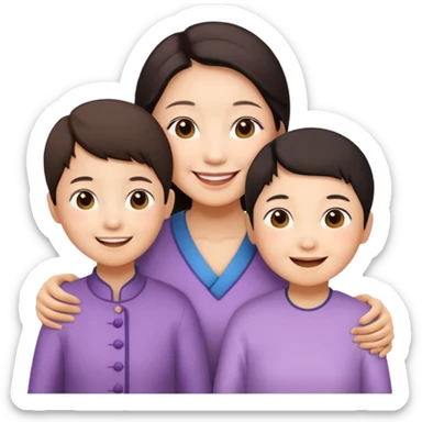 two chinese kids with their mother and grand mother smiling sticker