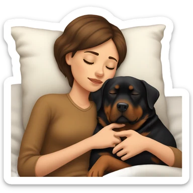 Brown hair girl sleeping with her Rottweiler sticker