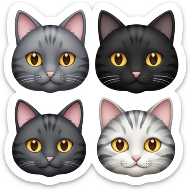 one black cat one gray cat one gray and white cat sticker