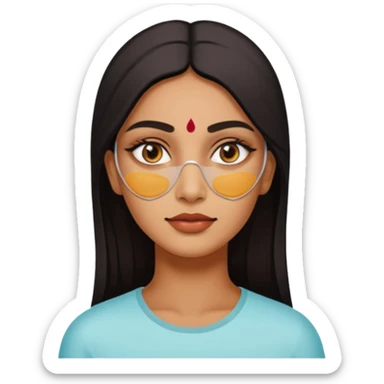 make an emoticon of a woman that has gel-like under eye patches of skincare of transparent color and make the woman slightly indian with only skintone and hair and no other such element and make the patches slightly bigger sticker