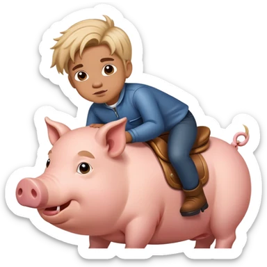 kid riding a pig with a hog rider style hair sticker