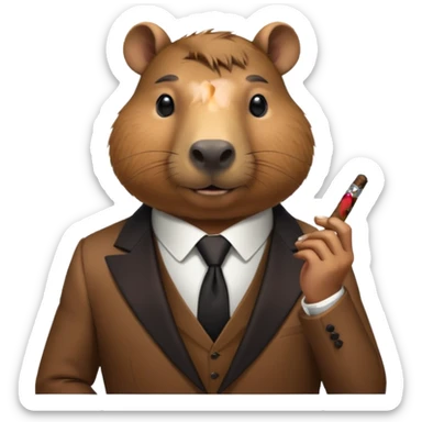 Capibara con un puro de tabaco y un traje elegante  sticker