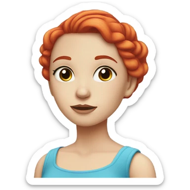 Girl, white skin, red hair, colorful makeup, blue dress, head sticker