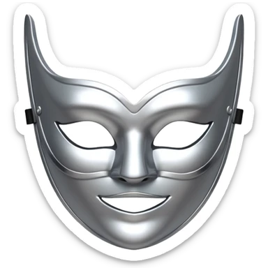 A sleek masquerade mask emoji made of polished silver chrome, smooth sensual curves, reflective metallic surface, mysterious sexy luxury vibe, minimal iOS emoji style, centered, clean white background sticker