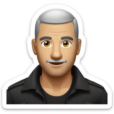 italian man, with buzz cut and no beard. wearing a black smart shirt unbuttoned. sticker