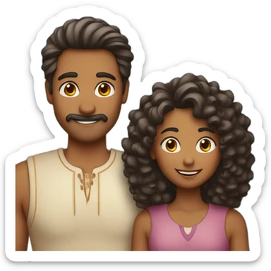 indian family with one dad and one son straight hair and one mom and one daughter curly hair sticker