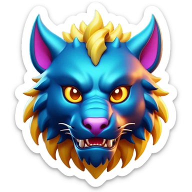 Clash of Clans aesthetic: Cinematic fierce Beast Emoji, rendered in a 3D vector-style similar to standard emojis with minimal shading and bold, simplified shapes. A compact, isometric mythical creature with wild, majestic features and fierce yet endearing eyes, softly glowing with a primal enchanted charm. Simplified yet unmistakably iconic, highly detailed and consistent, glowing with a soft radiant shine and high polish. Stylized with a touch of mythical wildness and a soft glowing outline, capturing the essence of a legendary beast with a friendly, playful allure! sticker