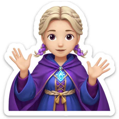 A playful mage girl with braids, purple cloak, and magic swirling around her hands.
 sticker