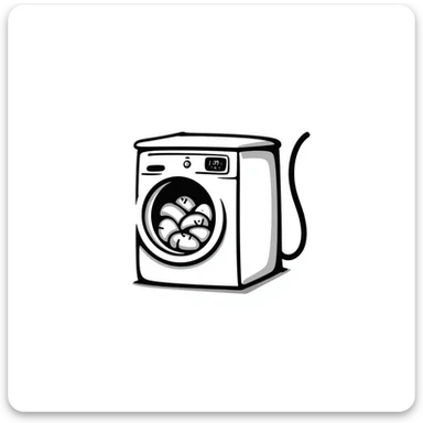 front-loading washing machine with clothes inside sticker