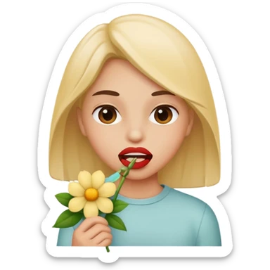 Mordiéndose el labio con una flor sticker