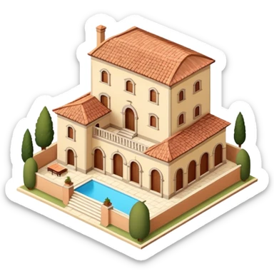 Italian Tuscan villa, isometric dollhouse-style, realistic sticker